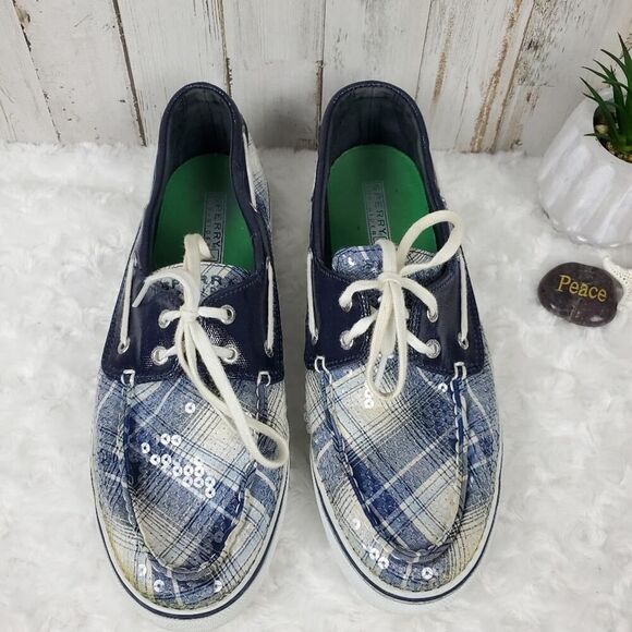 Sperry Topsider Shoes Sequin Blue Size 9.5 - Picture 4 of 11